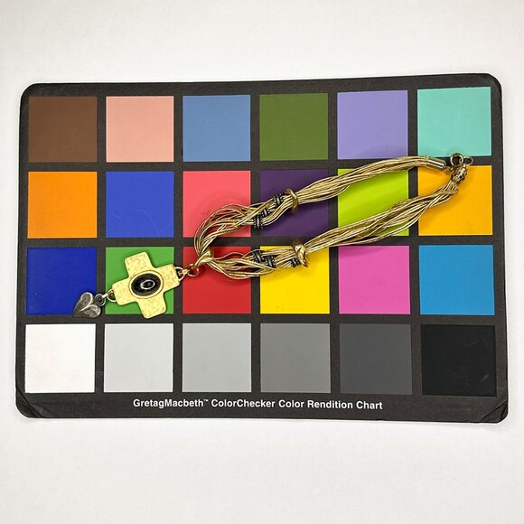 Robert Rose Faux Gold Cross Necklace Oval Stone Heart Multi Strands‎ Length 14" - Picture 14 of 14